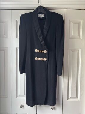 St. John Black Evening Knit Dress with Satin Trim